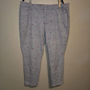 Worthington Women 18W Gingham Pants Ankle Length Floral Print 36x26 Black White